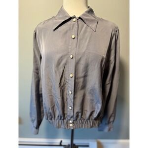 1980's Vintage Yessica Women's Gray Collared Button Down‎ Bomber Style Shirt